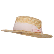 Women's Straw Braid Wide Ribbon Accented Boater Hat