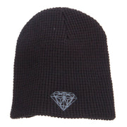 Grey Diamond Embroidered Waffle Short Beanie
