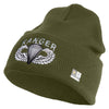 U.S. Army Paratrooper and Ranger Badge Logo Embroidered 12 Inch Solid Knit Cuff Long Beanie Made in USA - Olive OSFM