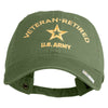 Star US Army Veteran Retired Embroidered Washed Solid Pigment Dyed Cotton Twill Brass Buckle Cap - Olive OSFM