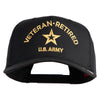Star US Army Veteran Retired Embroidered Solid Cotton Twill 5 Panel Prostyle Snap Cap - Black OSFM