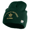 Star US Army Veteran Retired Symbol Embroidered 8 Inch Knitted Short Beanie - Dk-Green OSFM