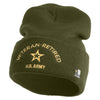 Star US Army Veteran Retired Logo Embroidered 12 Inch Solid Knit Cuff Long Beanie Made in USA - Olive OSFM