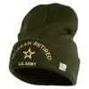 Star US Army Veteran Retired Logo Embroidered 12 Inch Long Knitted Beanie - Olive OSFM