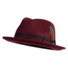 Wool Felt Upturned Feather Band Fedora - Burgundy M