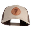 Number 7 Faux Leather Patched Premium Mesh Trucker Cap - Brown Khaki OSFM