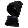 Line Pattern Knit Slouchy Beanie with Neck Warmer - Black OSFM