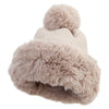 Women's Thick Knit Faux Fur Trim Cuff Beanie - Beige OSFM