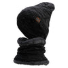 Diamond Pattern Knit Slouchy Beanie with Neck Warmer - Black OSFM