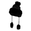 Women's Diamond Knit Faux Fur Pom Beanie with Ties - Black OSFM