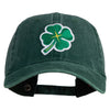 Four Leaf Clover Patched Washed Solid Pigment Dyed Cotton Twill Brass Buckle Cap - dark-green OSFM