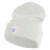 Pastel Rose Bud Cluster Iron on Patched 12 Inch Long Knitted Beanie - White OSFM