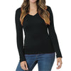 Made In USA Deep V-Neck Junior Fine Jersey Long Sleeve - Black XS