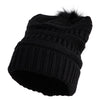 Women's Barrel Weave Pom Short Beanie - Black OSFM