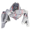 Women's Tribal Print White Frayed Edges Summer Scarf - Blue OSFM