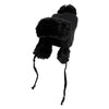 Knitted Faux Fur Lined Pom Tropper Beanie Hat - Black OSFM