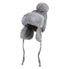 Knitted Faux Fur Lined Pom Tropper Beanie Hat - Grey OSFM