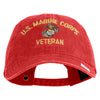US Marine Corps Veteran Design Embroidered Washed Solid Pigment Dyed Cotton Twill Brass Buckle Cap - Red OSFM