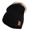 Women's Knitted Winter Short Beanie with Pom Pom - Black OSFM