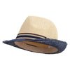 Men's Multi-Striped Ribbon Fedora Hat - Natural-Blue OSFM