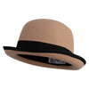 Wool Felt Upturned Bowler Hat with Ribbon Trim - Tan OSFM