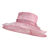 Classic 5" Brim Organza Hat with Flower Detail and Mini Pearls - Dark Pink OSFM
