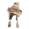 Cross Stitch Knit Fleece Lined Faux Fur Trapper Beanie Hat with String - Cream OSFM