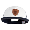Acorn Faux Leather Patched Flat Bill Trucker Snapback Cap - White Navy OSFM
