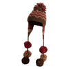 Zig Zag Knit Pom Pom String Beanie - Brown-Mix OSFM