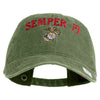 US Marine Semper Fidelis Design Embroidered Washed Solid Pigment Dyed Cotton Twill Brass Buckle Cap - Olive OSFM