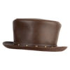 Distressed Faux Leather Top Hat - Brown M