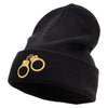 Handcuff Icon Embroidered Big Size Superior Cotton Long Knitting Beanie - Black XL-3XL