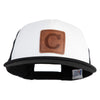 Large C Outline Faux Leather Patched Flat Bill Trucker Cap - White Black OSFM