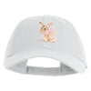 Bunny Easter Embroidered Iron On Patch Applique Patched 6 Panel Washed Low Profile Dad Hat - White OSFM