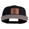 Old English V Faux Leather Patched Cotton Flat Bill Snap Cap - Black OSFM