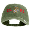 USMC Design Embroidered Washed Solid Pigment Dyed Cotton Twill Brass Buckle Cap - Olive OSFM