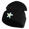 Pastel Starfish Embroidered Patched 12 Inch Long Knitted Beanie - Black OSFM