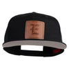 Old English E Faux Leather Patched Cotton Flat Bill Pro Cap - Black OSFM