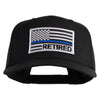 Silver USA Flag Retired Blue Line Patched Solid Cotton Twill 5 Panel Prostyle Snap Cap - Black OSFM