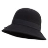 Women's Cloche Black Ribbon Slanted Brim Hat - Black OSFM