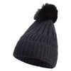 Women's Ribbed Design Pom Pom Cuff Long Beanie - Black OSFM