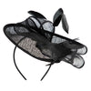Women's Round Wave Crown Sinamay and Feather Fascinator - Black OSFM
