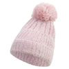 Women's Ribbed Design Pom Pom Cuff Long Beanie - Pink OSFM