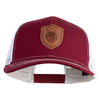 Acorn Faux Leather Patched Premium Mesh Trucker Cap - Burgundy White OSFM