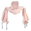 Women's Sheer Big Stitch Hanging Tassels Summer Scarf Shawl - Pink OSFM