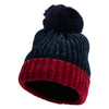 Women's Faux Fur Lined Chenille Pom Long Beanie - Navy-Red OSFM