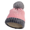 Women's Faux Fur Lined Chenille Pom Long Beanie - Pink-Grey OSFM