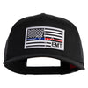 USA Flag EMT Silver Blue Red Patched Solid Cotton Twill 5 panel Mesh Back Cap - Black OSFM