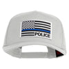 USA Flag Police Silver Blue Patched Solid Cotton Twill 5 panel Mesh Back Cap - White OSFM