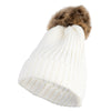 Women's Knitted Cuff Long Winter Beanie with Removable Pom Pom - White OSFM